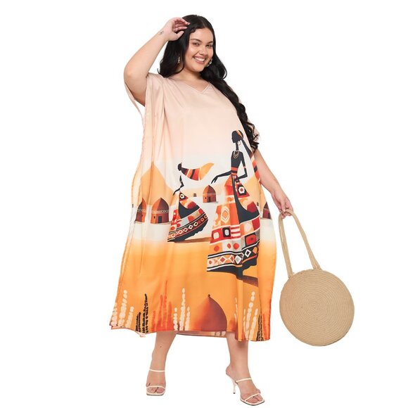 Gypsie Blu Women Plus Size Caftan Dress Digital Printed Polyester Mumu Dresses - Picture 8 of 9